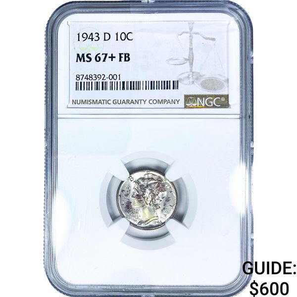 1943-D Mercury Silver Dime NGC MS67+ FB