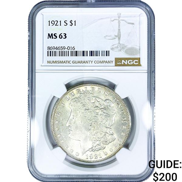 1921-S Morgan Silver Dollar NGC MS63
