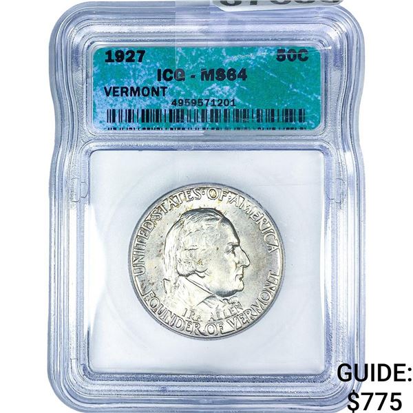 1927 Vermont Half Dollar ICG MS64