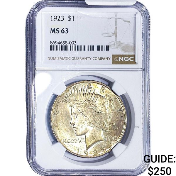 1923 Silver Peace Dollar NGC MS63