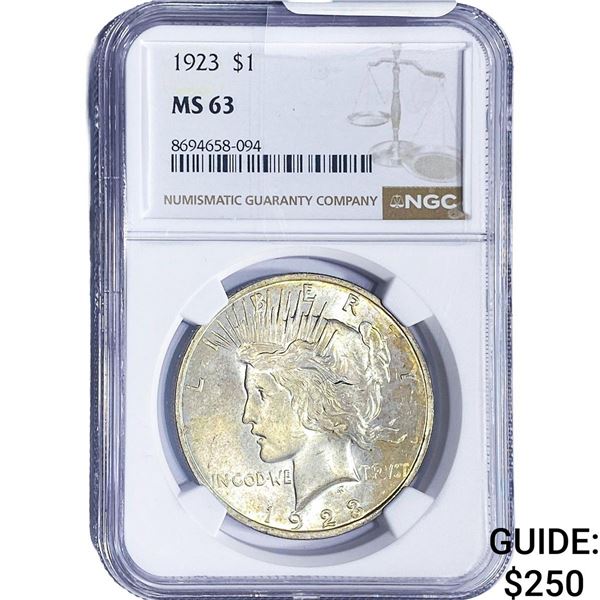 1923 Silver Peace Dollar NGC MS63