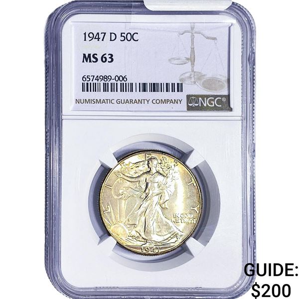 1947-D Walking Liberty Half Dollar NGC MS63