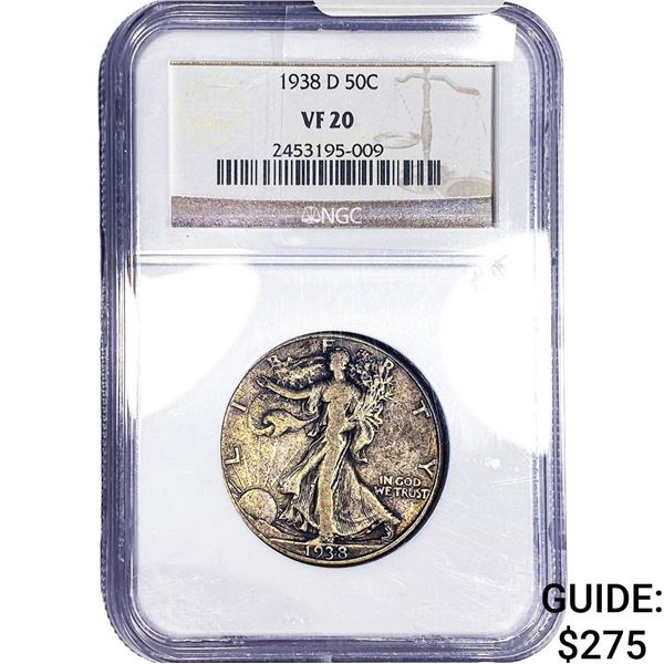 1938-D Walking Liberty Half Dollar NGC VF20