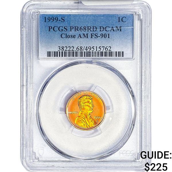 1999-S Lincoln Memorial Cent PCGS PR68 RD DCAM