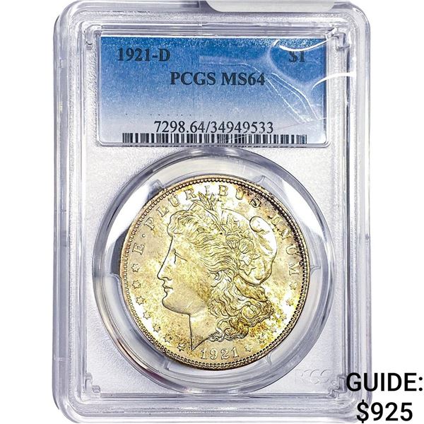 1921-D Morgan Silver Dollar PCGS MS64