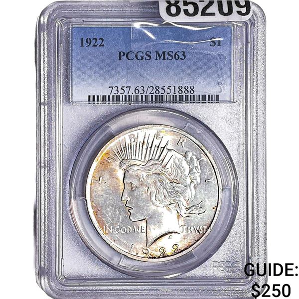 1922 Silver Peace Dollar PCGS MS63