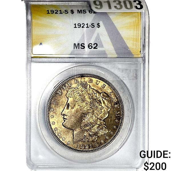 1921-S Morgan Silver Dollar ANACS MS62