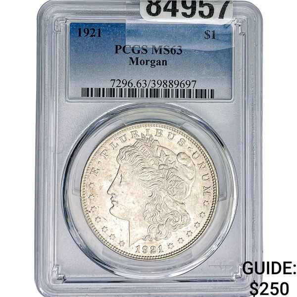 1921 Morgan Silver Dollar PCGS MS63