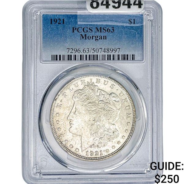 1921 Morgan Silver Dollar PCGS MS63