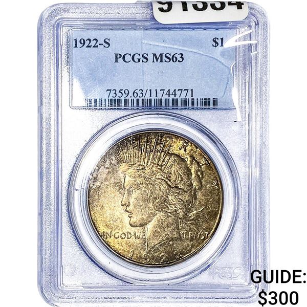 1922-S Silver Peace Dollar PCGS MS63
