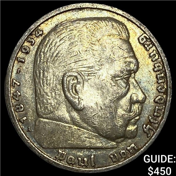1935-A Germany Silver 5 Reichsmark CHOICE BU