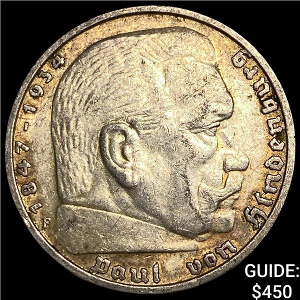 1938-F Germany Silver 5 Reichsmark CHOICE BU