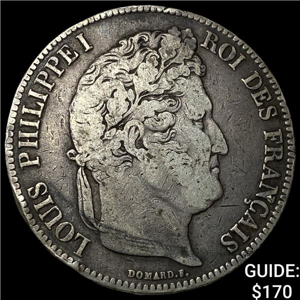 1834 France Silver 5 Francs NEARLY UNCIRCULATED