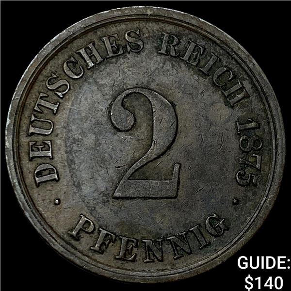 1875-D Germany 2 Pfennig NEARLY UNCIRCULATED