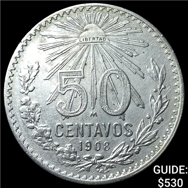 1908 Mexico Silver 50 Centavos