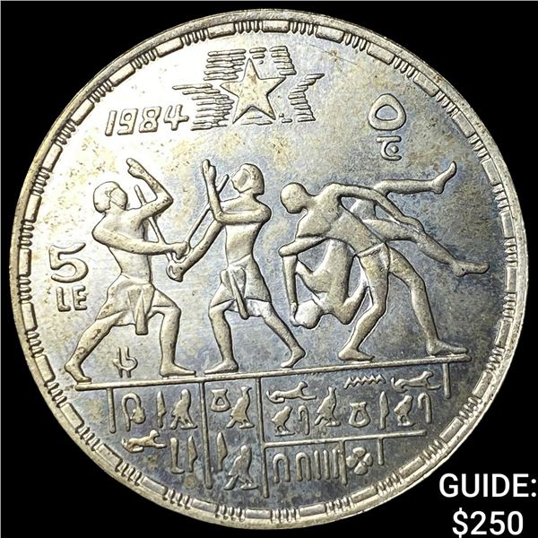 1984 Egypt Silver 5 Pounds Las Angeles Olympics
