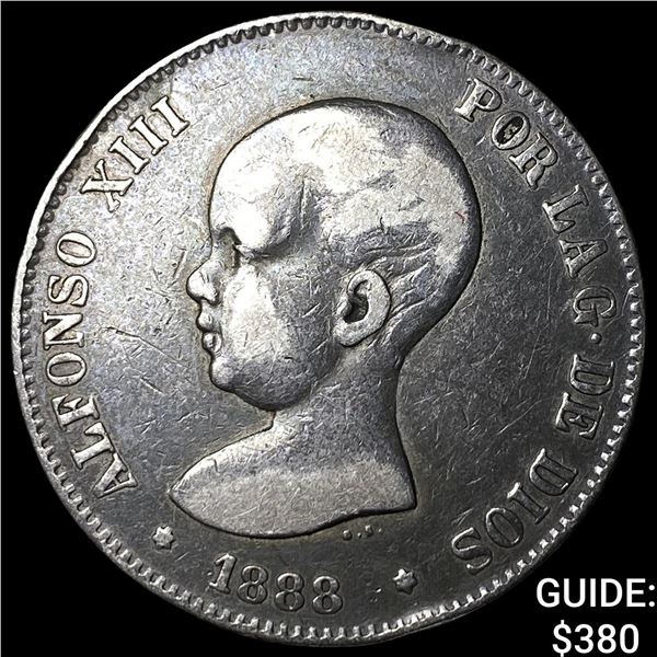 1888 Spain Alphonso XIII Silver 5 Pesetas