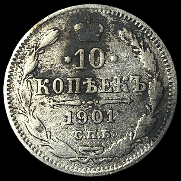1901 Russia Silver 10 Kopeks