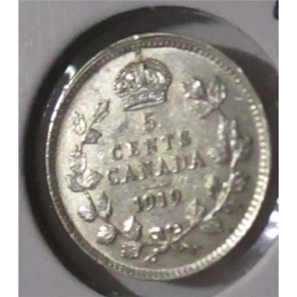 1919 AU CANADA KING GEORGE V SILVER FIVE CENT