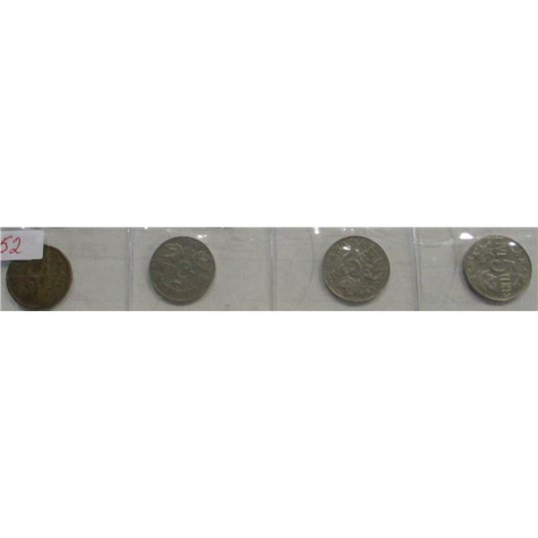 1942 TOMBAC NICKEL, 1929, 1930, & 1931 CNAADA KING GEORGE V NICKELS