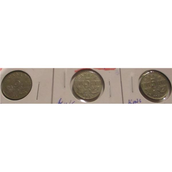 1934, 1935, & 1936 CANADA KING GEORGE V NICKELS
