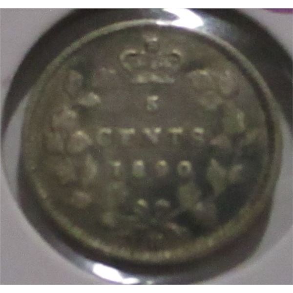 1890H CANADA VICTORIAN SILVER FIVE CENT