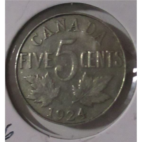 1924 SEMI KEY DATE KING GEORGE V CANADA NICKEL