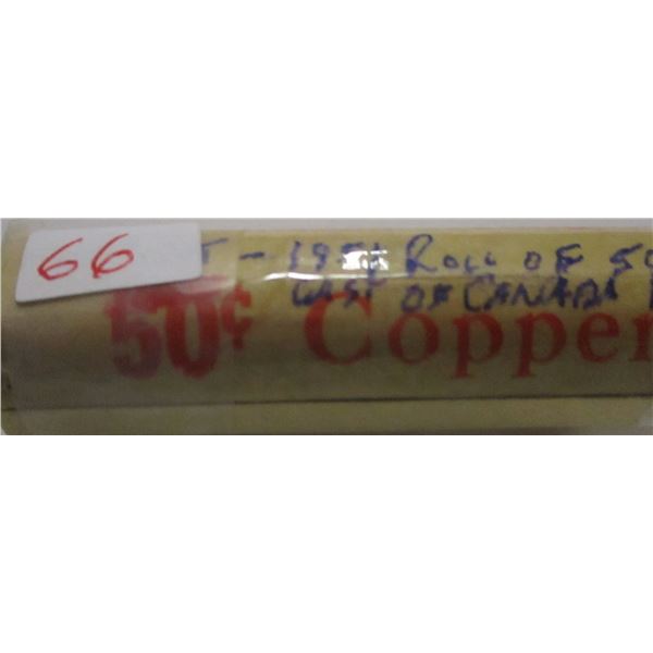1951 ROLL OF 50 KING GEORGE VI LAST OF CANADA PENNIES