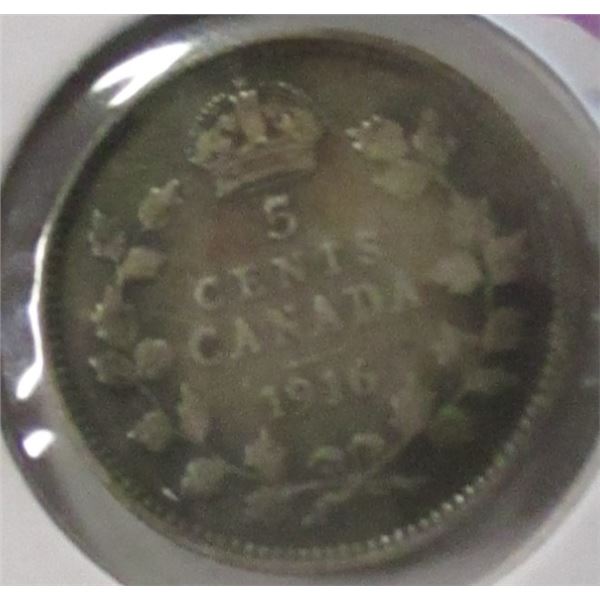 1916 CANADA KING GEORGE V SILVER FIVE CENT
