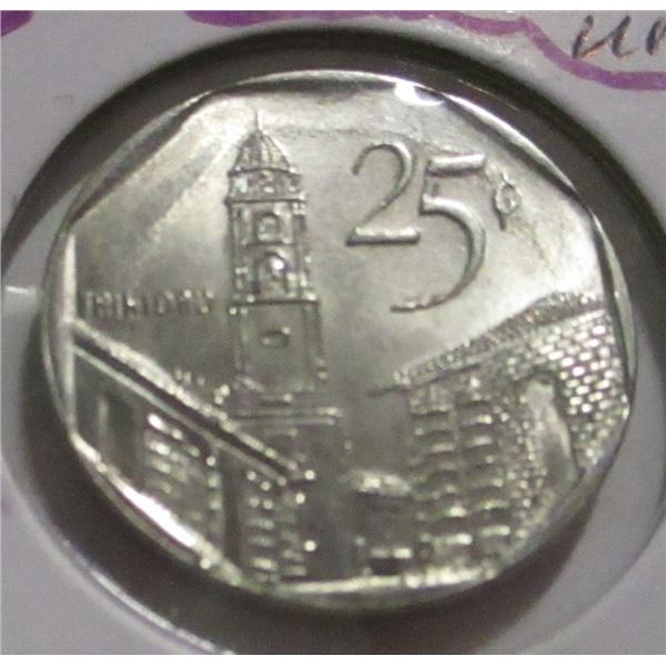 REPUBLIC OF CUBA UNCIRCULATED 25 CENT COIN