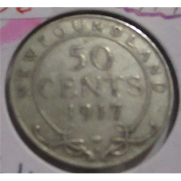 1917 NEWFOUNDLAND KING GEORGE V SILVER HALF DOLLAR