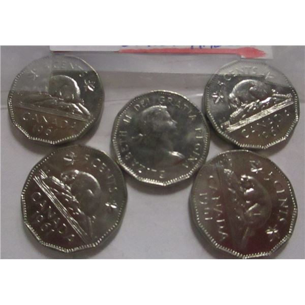 LOT OF FIVE 1961 CH/BU 12 SIDED CANADA NICKELS