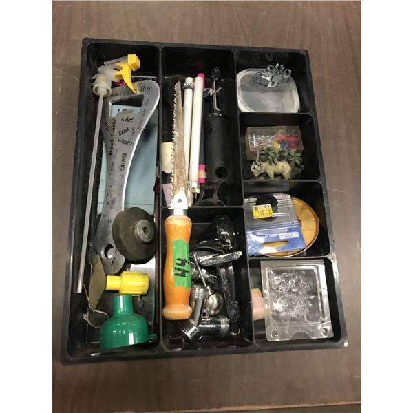 TRAY C/W BOTTLE OPENER, OFFICE SUPPIES, ETC