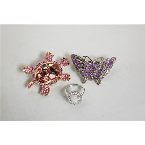 SPARKLY RHINESTONE PINL TURTLE BROOCH