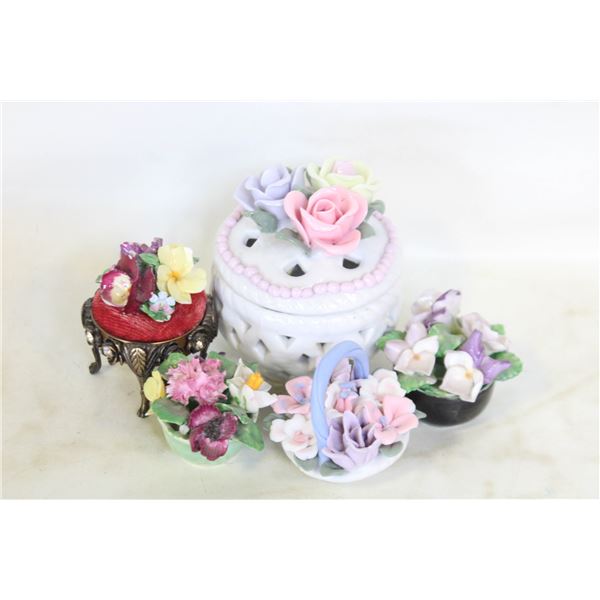 5PCS FINE BONE CHINA FLOWERS 1 CHIPPED