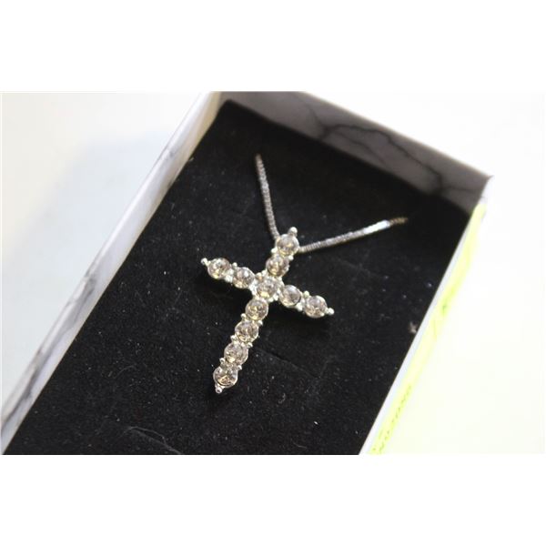 CRYSTAL CROSS SILVER PL. NECKLACE