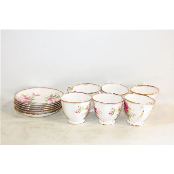 6 RA AMERICAN BEAUTY CUPS & SAUCERS
