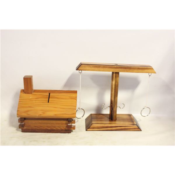 HANDMADE WOODEN COIN BANK WITH