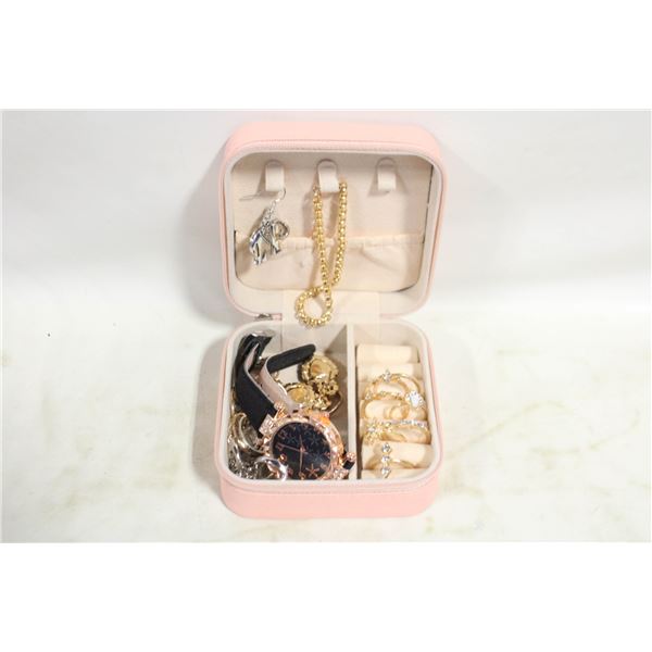 TRAVELING JEWELRY BOX FULL OF JEWELRY