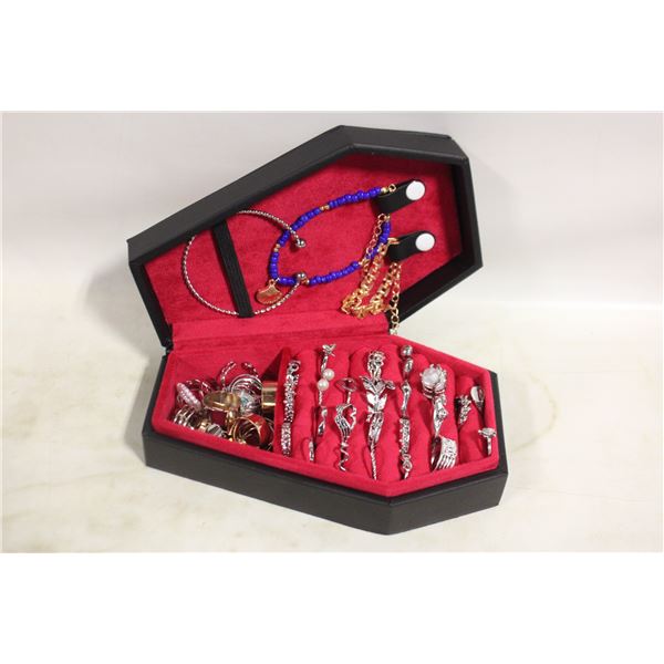 NEW VAMPIRE COFFIN JEWELRY BOX FULL OF JEWELRY