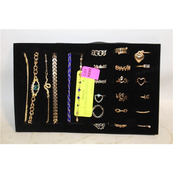 TRAY W/18 RINGS AND 6 BRACELETS SET