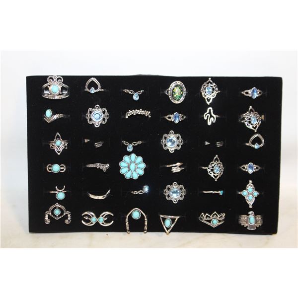 JEWELRY ORGANIZER TRAY W/ 36 TURKISH STYLE RINGS