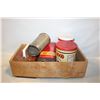 Image 1 : WOODEN FRUIT BOX WITH ASSORTED VINTAGE