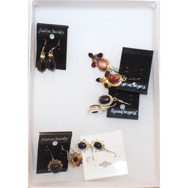 5 PAIRS OF DESIGNER GEMSTONE EARRINGS