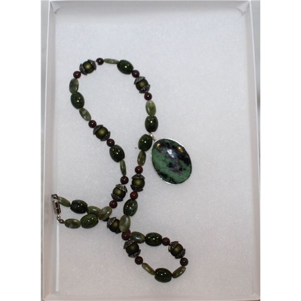 RUBY ZOISITE & JADE 20" NECKLACE