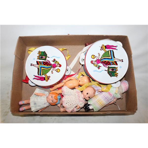 FLAT TAMBORINES AND VINTAGE DOLLS