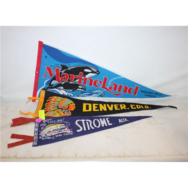 LOT OF 3 VINTAGE PENNANTS