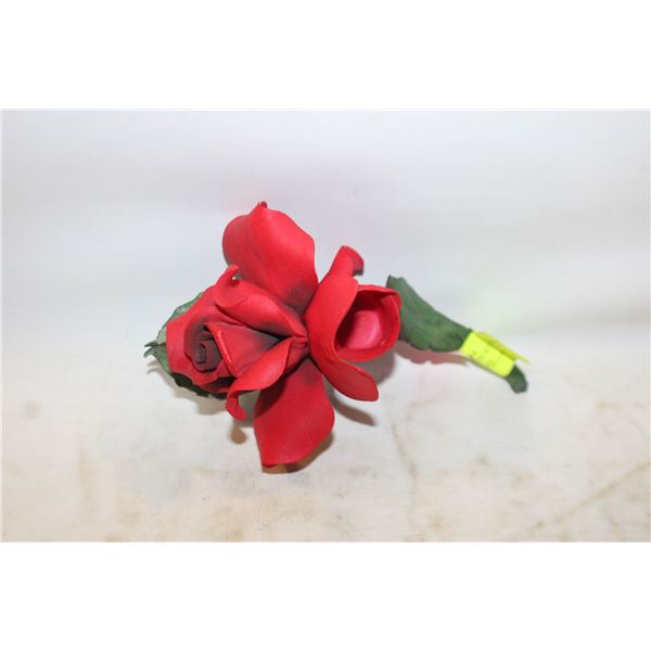 CAPODIMONTE RED PORCELAIN ROSE CANDLEHOLDER
