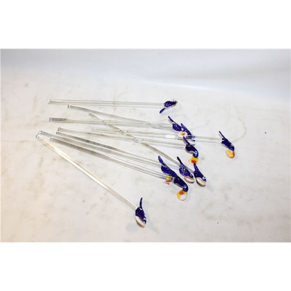 10 GLASS SWIVEL STICKS WITH TOUCANS