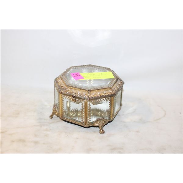 ORNATE BRASS AND GLASS JEWELRY BOX